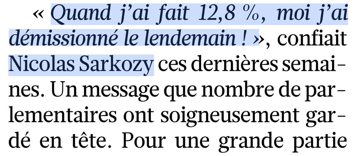 «Quand j’ai fait 12,8%, moi j’ai démissionné le lendemain!»
— @NicolasSarkozy
#LR #EE2019 #LeFigaro