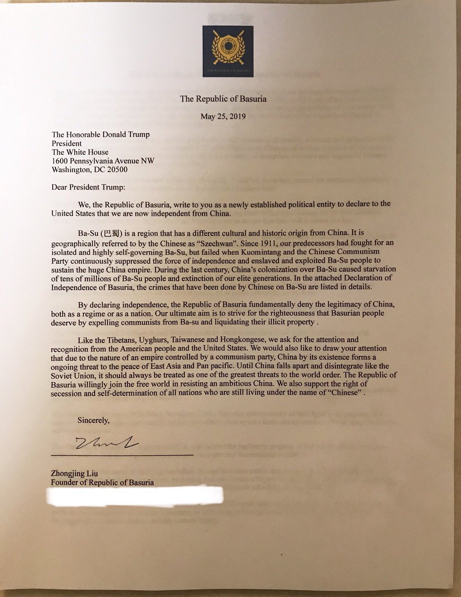 RBasuria's tweet image. Letters from Republic of Basuria with our Declaration of Independence to the US president, Vice President, Secretary and Senators are on their way. @realDonaldTrump @VP @SecPompeo @marcorubio @SenTomCotton @SenAngusKing @SteveDaines @SenatorLankford 
@SenatorCardin @JohnCornyn