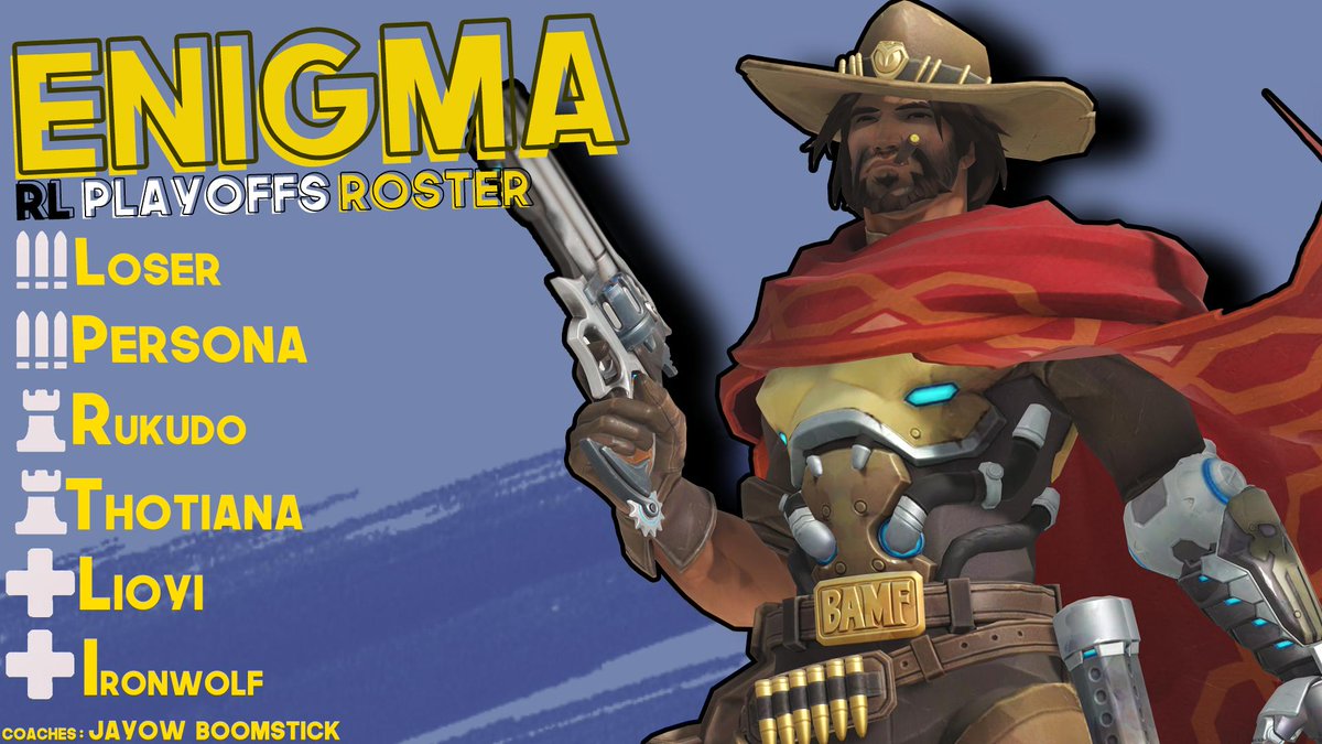 RushESOW's tweet photo. The official roster of Enigma for the Rose League Playoffs. #EnigmaStrong #Winnable https://t.co/pb1Ku6HqLS
