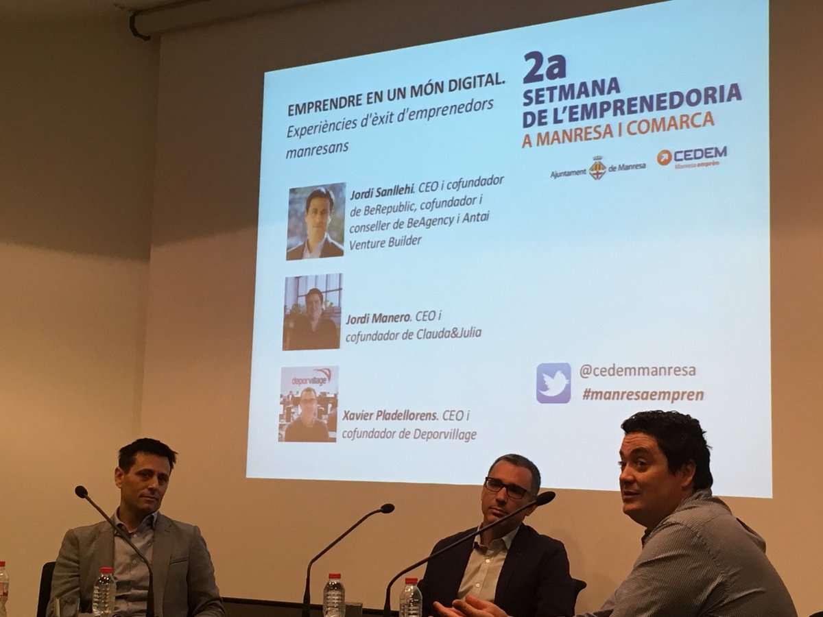 ProManresa's tweet photo. Emprendre en un món digital. Escoltem emprenedors manresans. Ens comparteixen experiència i aprenetatges..Jordi Sanllehi de ⁦@BeRepublic⁩, ⁦@xavierplade⁩ de ⁦@deporvillage⁩ i Jordi Manero de ⁦@ClaudiaAndJulia⁩ 
Gràcies per venir i compartir! https://t.co/E5mpo1ddxl