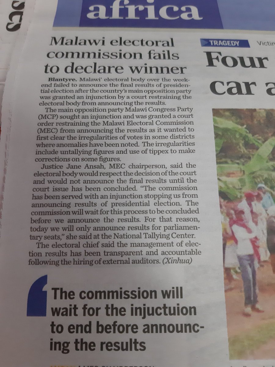 Victorialihiru's tweet image. #fewthings #Tanzania could learn from #MalawiElections2019, the Court stopped the Malawi Electoral Commission from announcing final results to allow the observed irregularities to be cleared....

#inclusiveelections
