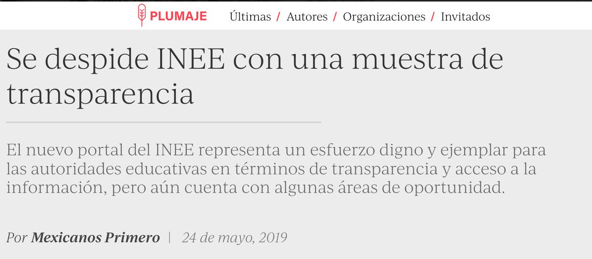 Se despide <a href="/INEEmx/">INEE</a> con una muestra de transparencia y acceso a la información, su nuevo portal representa un esfuerzo digno y ejemplar para las autoridades educativas.
vía <a href="/Pajaropolitico/">Animal Político</a> ➤ bit.ly/2K7QzgH