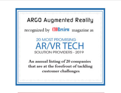 argo_group_news's tweet photo. We are proud to be part of the "20 most promising AR/VR tech solution providers" ✌️ 🏆 😁
Thank you @cioreview 🙌
#AR #AugmentedPrint #AugmentedResume https://t.co/4uOyKv0lad