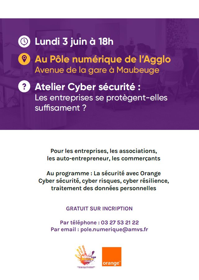 scqtech's tweet image. Nous y serons !
@AggloMaubeuge @fayjelil @VilleMaubeuge @OrangeCyberdef @ADECAGNY
