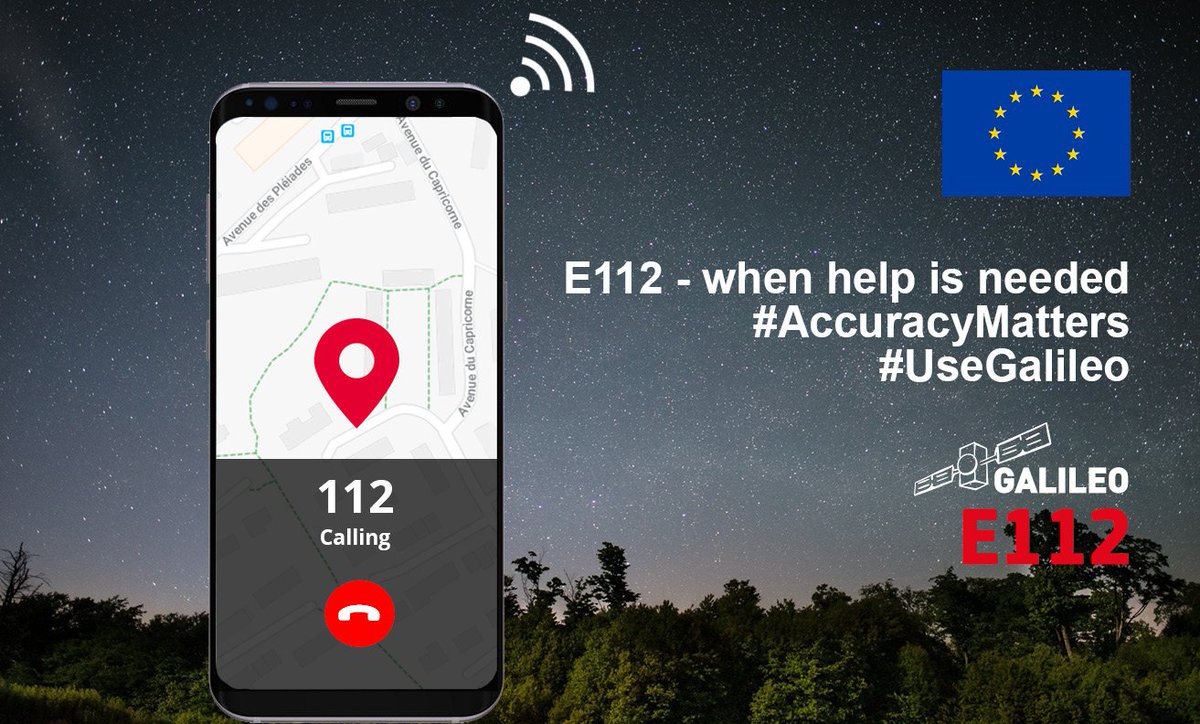 EU4Space's tweet photo. 2022: #Galileo will ensure that your emergency call is answered faster! New regulation will set out Galileo mandatory in all smartphones sold in the #EU, so that if in an emergency, rescue is quickly provided through accurate location data. #makeEUsafe https://t.co/iaoDIRS1YS https://t.co/S9ltLqVuy5