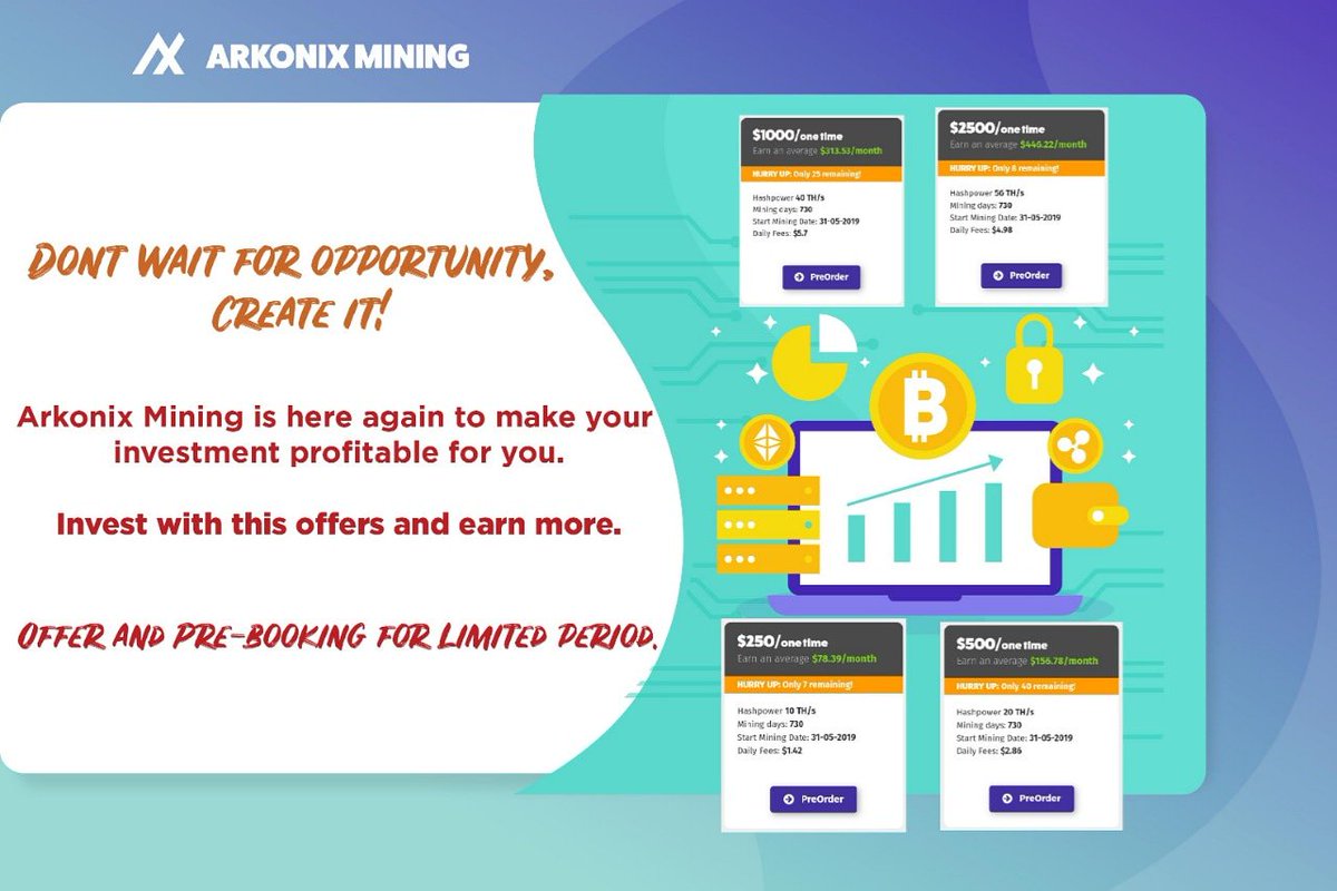 ArkonixMining's tweet photo. Arkonix Mining is offering a fabulous offer. Invest with this offer and earn more. Just click https://t.co/hgkOqGOnlR 
#bitcoinoffer #miningcrypto #bitcointrade #bitcoinmining #hashrate #arkonixmining https://t.co/UeFXZgrsvD