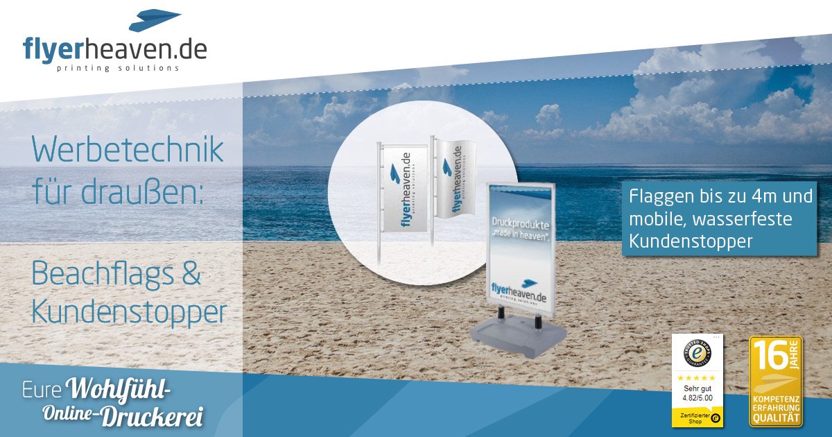 Wir können es schon kaum erwarten, dass bald endlich Sommer ist! ☀️ Dann kommen wieder die #Beachflags und wasserfesten #Kundenstopper zum Einsatz. Wir haben da für euch auch einiges in petto. 😉
Seht selbst >> bit.ly/2HmN9F4