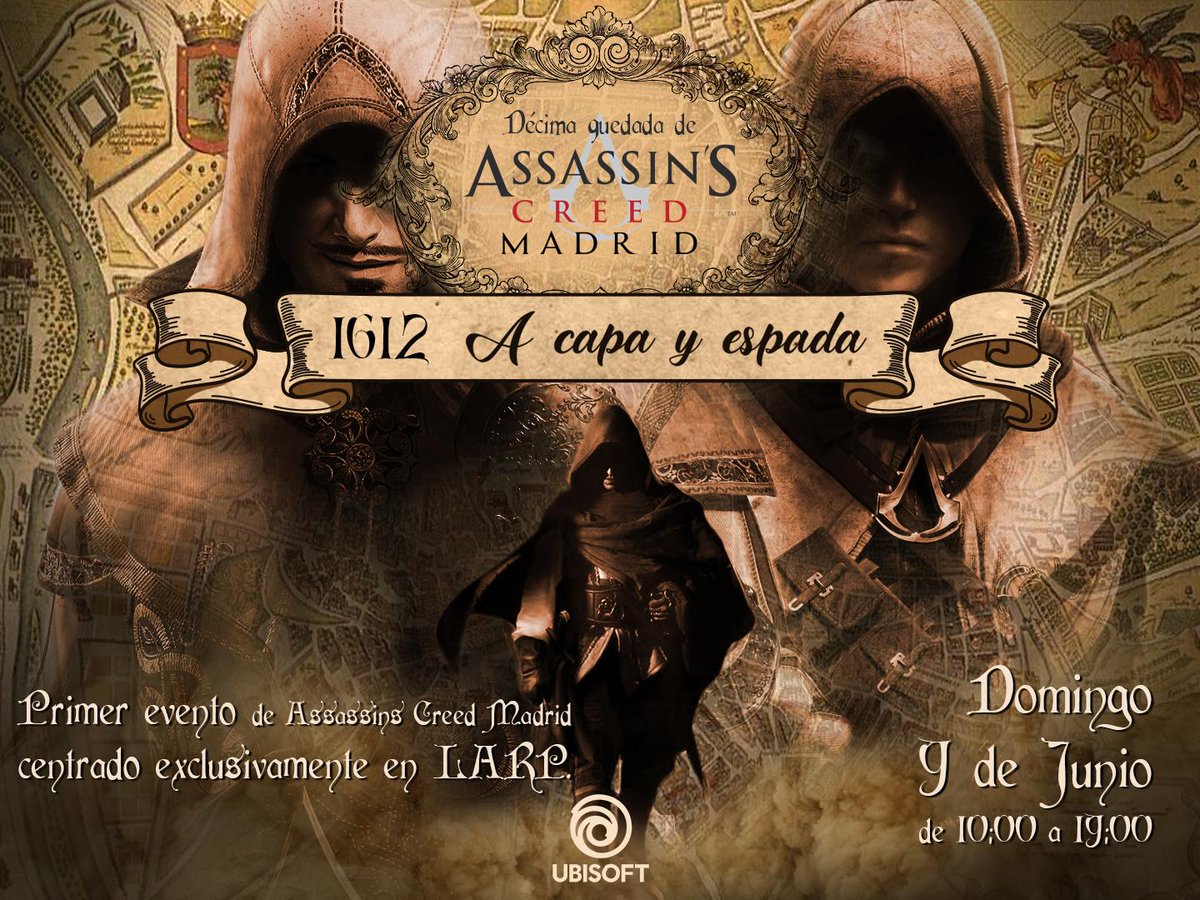 AssassinsMadrid's tweet photo. Os recordamos que faltan menos de dos semanas para la DÉCIMA QUEDADA DE ASSASSINS CREED MADRID.
Quedaremos a las 10:00 frente al centro comercial principe pio, como es habitual.
a las 10:30 nos moveremos a la zona habitual de actividades 
y a las 11:00 empezará la explicación. https://t.co/k4z0m3qU6J