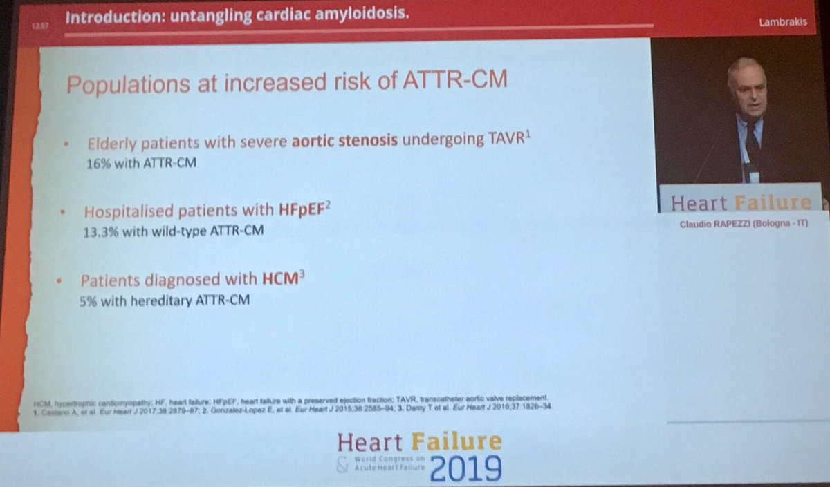 GiuseppeGalati_'s tweet photo. #Heartfailure2019 Prof Rapezzi &amp; Dr Garcia-Pavia increasing the awareness of #ATTR #Amyloidosis From prevalence to Differential Diagnosis. 
Please keep the messages in your mind #HFcommunity
🔥🔥🔥@Filippatos 
@escardio @MihaiTrofenciuc @ShelleyZieroth @hvanspall @SABOURETCardio https://t.co/K9wRJsCuyX