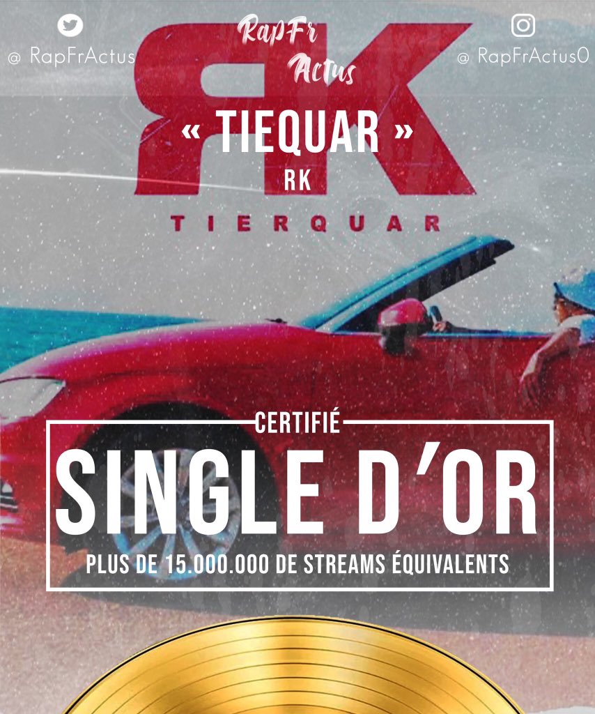 RapFrActus's tweet photo. Le single « Tiequar » de RK est certifié single d’or ! @Rk_Officiel77 https://t.co/UD81mHsLRW