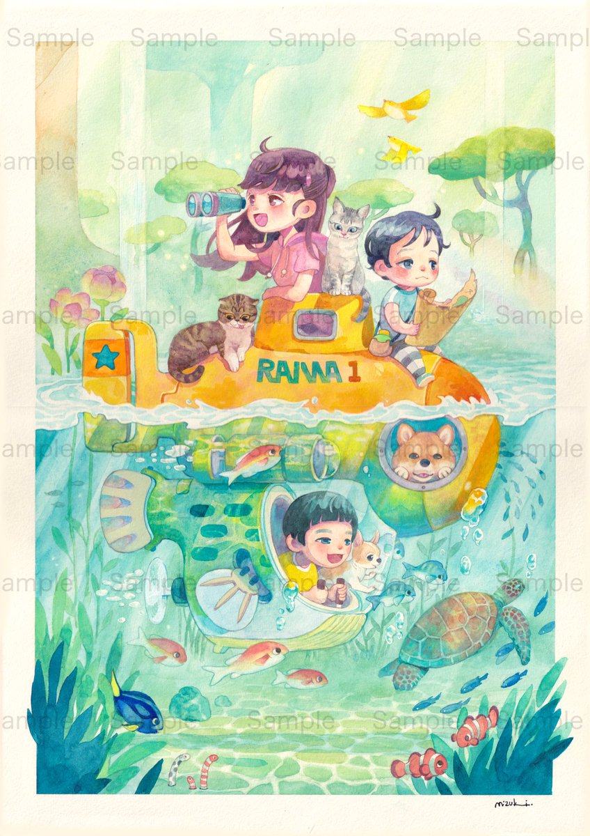 「【お仕事紹介】 ご自宅に飾られる絵のご依頼です。可愛らしいご姉弟と従兄弟さんが、」|亀井みづきのイラスト