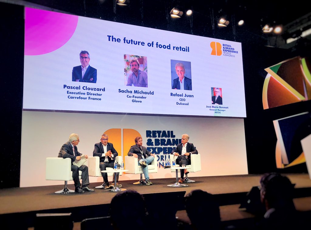 The 1st day of <a href="/RBEWC/">Retail and Brand Experience World Congress</a> has started. Discussing “The Future of #FoodRetail” with <a href="/Glovo_ES/">Glovo</a> <a href="/Carrefour/">Carrefour</a> @Dulcesol. @Pascal Clouzard mentioned that #clickandcollect is growing 20%/ year. #sustainablesolutions #innovationculture #fooddelivery #shopperexperience #bio #RBEWC #healthyfood