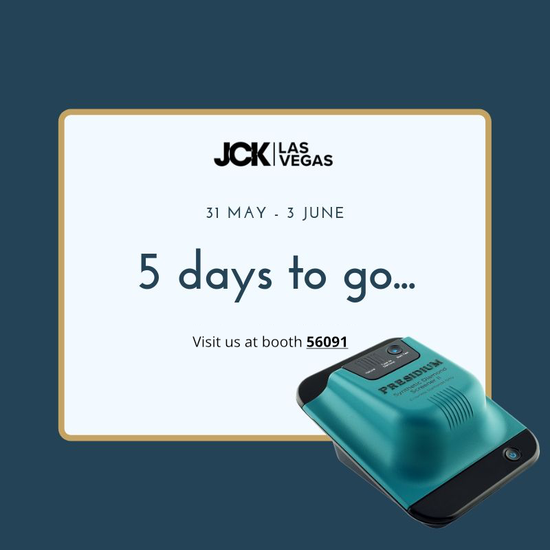 askPresidium's tweet photo. We’re on the 5 day countdown to this year’s @JCKEvents trade show in Las Vegas! Make an appointment or head to booth 56091 to hear our latest news in advanced gemological instruments

#PresidiumDiamonds #Presidium #syntheticdiamond #diamond #JCK https://t.co/YILH1fYQIS