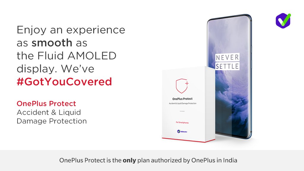 ServifyHQ's tweet image. Now you can protect your brand new #OnePlus7Pro against accidental damages and liquid spills for 12 months or 24 months! Plan starts from INR 2949 only. Head over to the #OnePlusCare app to buy now bit.ly/OnePlusCare as we've #GotYouCovered.