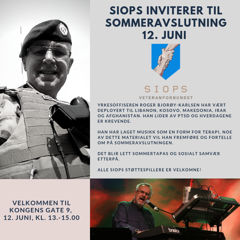 Siopss's tweet photo. Vi inviterer til sommeravslutning den 12. juni mellom kl. 13 -15 i Kongens gate 9. Musikk ved veteran @rogerbkarlsen! https://t.co/SxWhzLcL5v