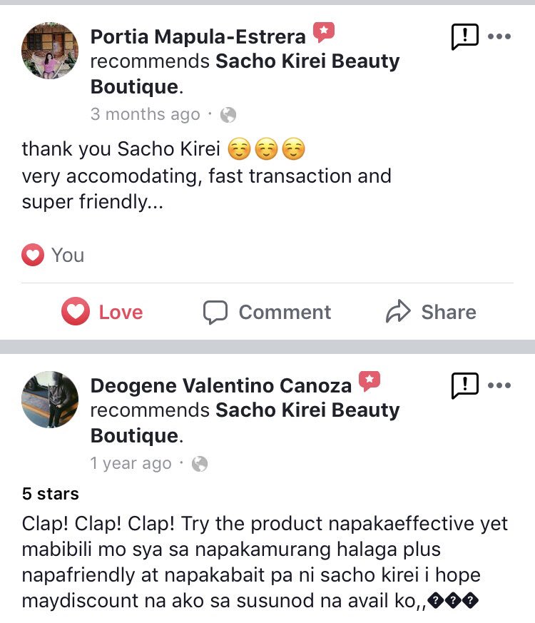 SachoKirei's tweet photo. Some of the Reviews on how Effective the Sacho Kirei Products, How Fast &amp; Efficient our Service &amp; How Friendly &amp; Accomodating our Admins. 👍🏽😊
🌸 #SachoKirei 💖 https://t.co/LNFrIIYvce