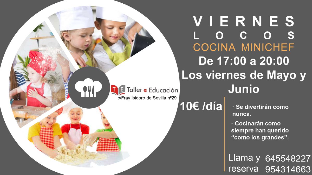 TALLER DE COCINA PARA NIÑOS 'MINICHEF':

#Viernes #ViernesDivertido #Cocina #CocinaPeques #TallerDeEducacion #Tallereduca #ViernesLoco #ParaLosPeques #Diversion #CocinaMinichef