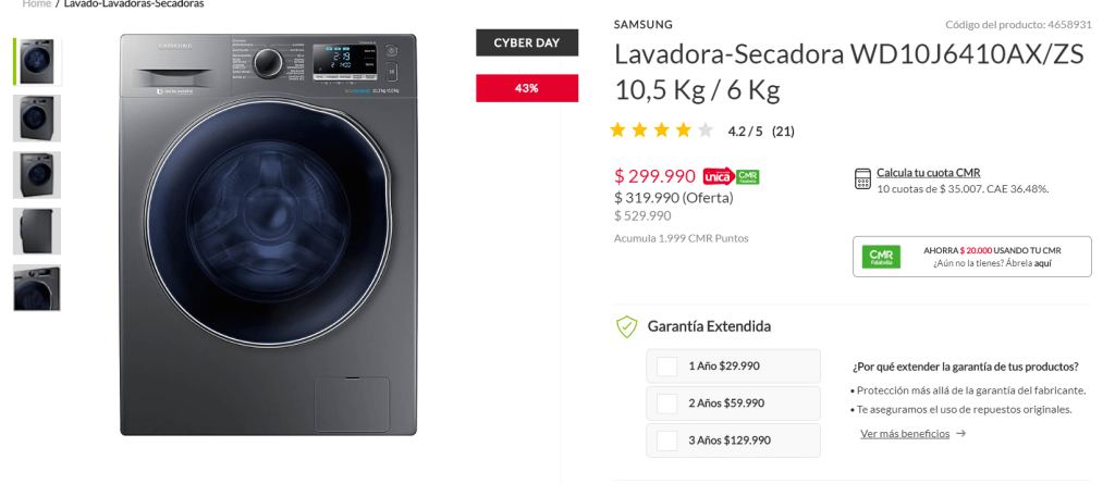 CyberDay2023 on Twitter: "#NoLoCompres Lavadora-Secadora 10,5 Kg / 6 Kg a $299.990 en @FalabellaAyuda. La tienda señala una oferta sobre los $529.990, pero su precio normal real es $319.990. #CyberDay #CyberDay2019