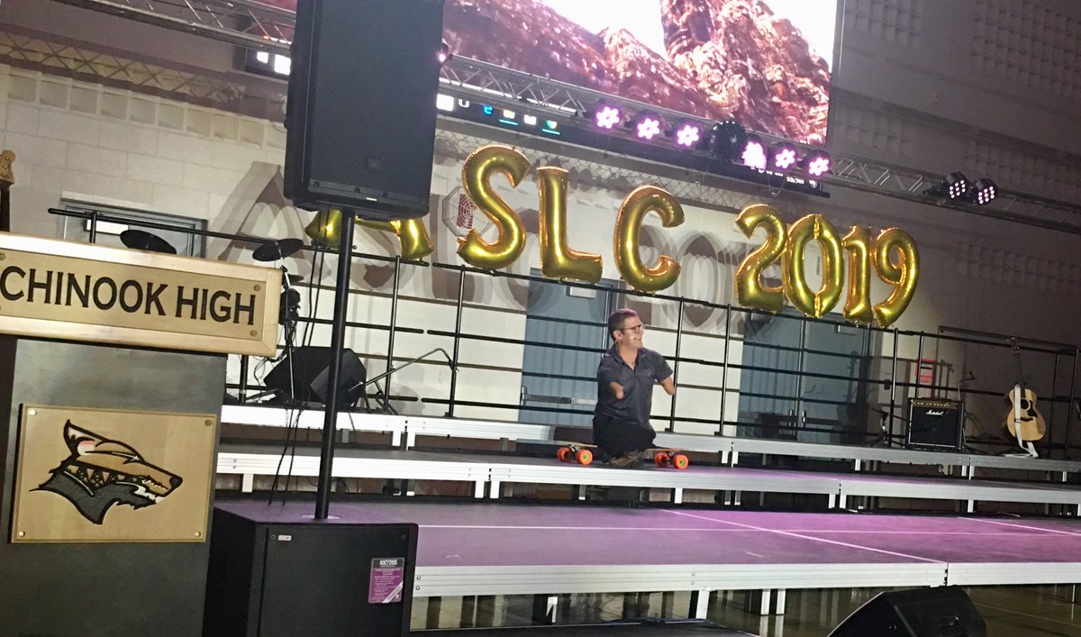 Spearmac's tweet photo. Chris Koch delivers the first keynote address at #ASLC2019 ( Alberta Student Leadership Conference ) being hosted for the first time in Lethbridge by Chinook High School ⁦@ChinookCoyotes⁩ #yql https://t.co/kkpeNaP885