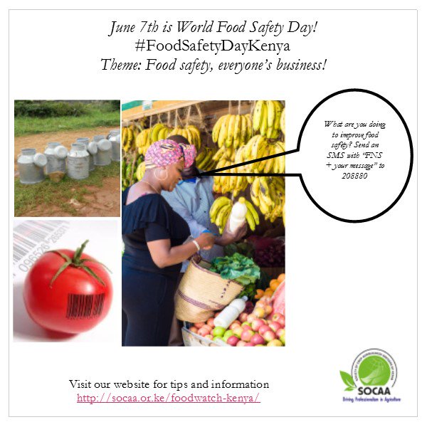 socaakenya's tweet photo. 10 days to go to World Food Safety Day, June 7th, 2019! #FoodsafetydayKenya #SafeFoodSecureKenya @MOH_Kenya @SafeFoodKenya @CUTS_Nairobi @FoodZimbabwe https://t.co/qVK374bQof