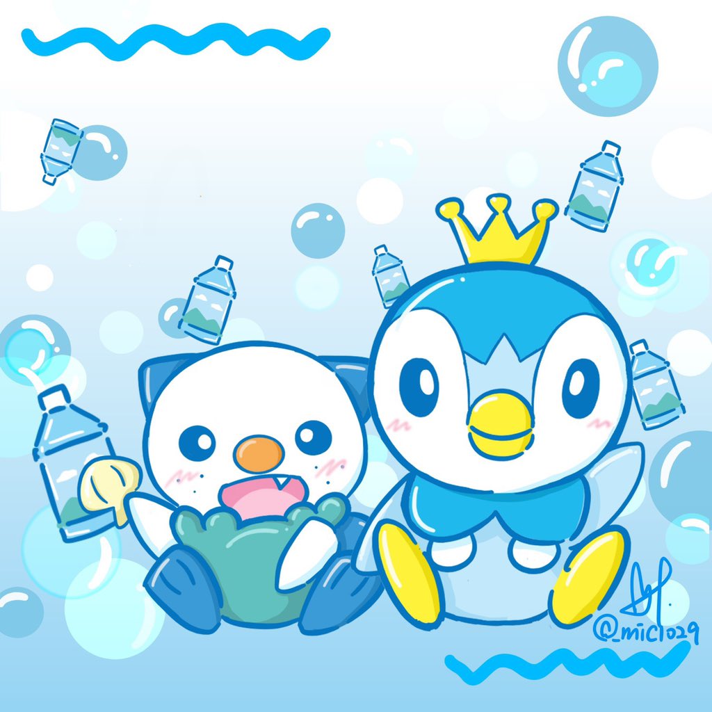 Micowo 委託開放中 ポッチャマxミジュマル Pokemon ポケモン Piplup ポッチャマ ミジュマル Oshawott Illustration Art ポケモンイラスト イラスト