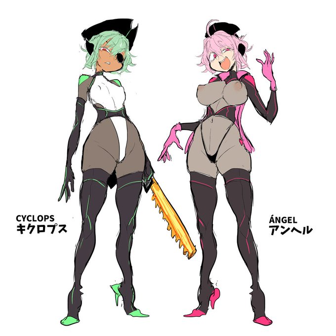 ヘルメス製薬所属のわるいウィッチ
向かって左がキクロプス、右がアンヘル この世界のウィッチたちは「魔女名(ウィッチネーム)」というコードネームで呼ばれることが多いが、ご多分に漏れず「キクロプス」も「アンヘル」もウィッチネームであり本名ではない 