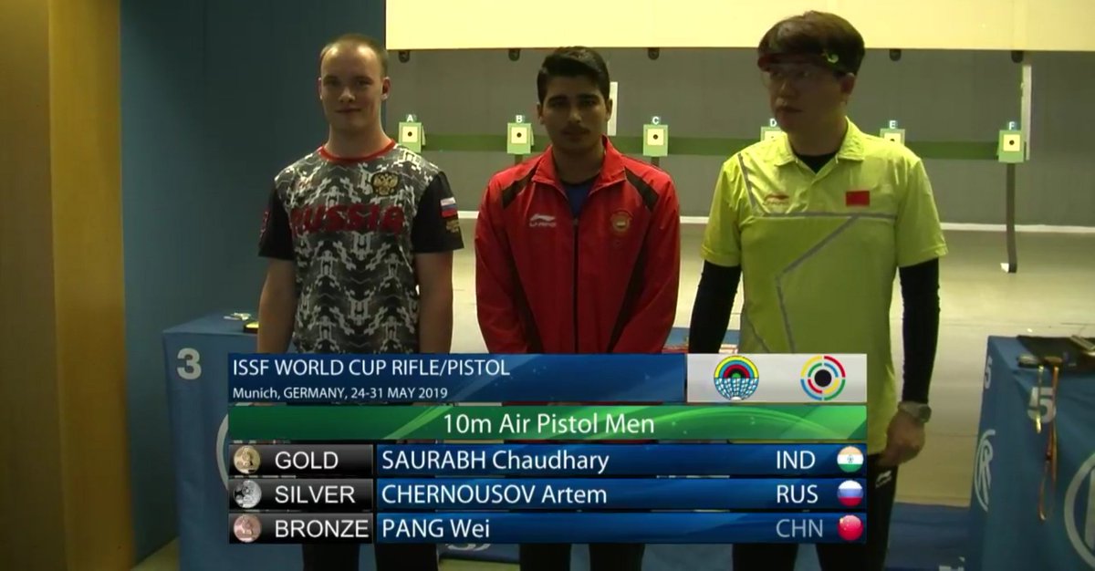 2nd Gold for India at 2019 @ISSF_Shooting World Cup in Munich 🥇 
Sensational shooting from this young mahn beating his own World Record in 10 M Air pistol✌️😍😍Saurabh Chauadhary🔥🔥 🔥🇮🇳🇮🇳🇮🇳
<a href="/OfficialNRAI/">NRAI</a> #ISSFWorldCup