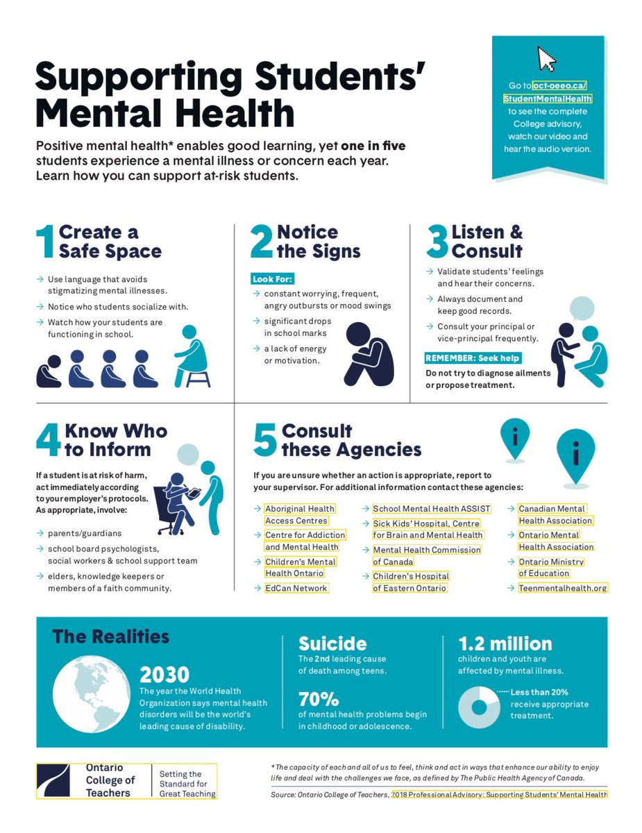 This infographic from the #OCT outlines 5 ways we can support the 1 in 5 students experiencing mental health concerns.