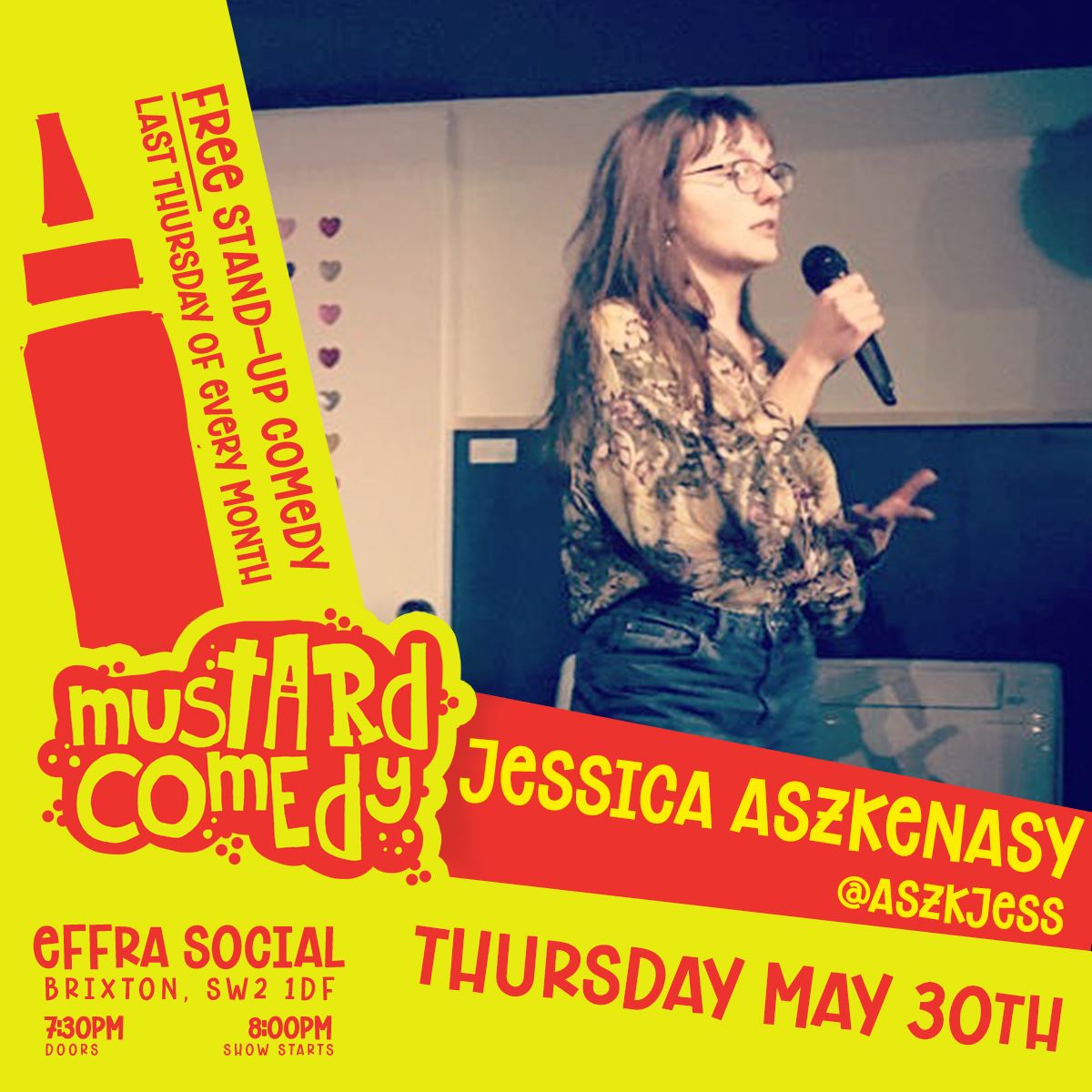 Mustard_Comedy's tweet photo. Say hello to the first part of our line-up for Mustard Comedy #12 this Thursday in @EffraSocial featuring @patrickspicers @jenivescomedy @WillPreston &amp; @aszkjess.

More details here: https://t.co/SzYElr200G https://t.co/jLfgEiqW08