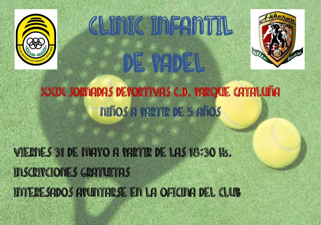 P´roxim vierenes, 31 de mayo, a partir de las 18:30 hs. "CLINIC INFANTIL DE PADEL".  Si queires pasar un rato divertido y tomar un primer contacto con el Padel, este es el momento. ¡¡¡PLAZAS LIMITADAS!!!