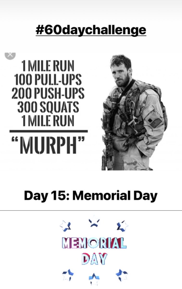 jamiewalker4's tweet photo. Day 15 of #60daychallenge Memorial Day Murph https://t.co/enhGR4TWCo