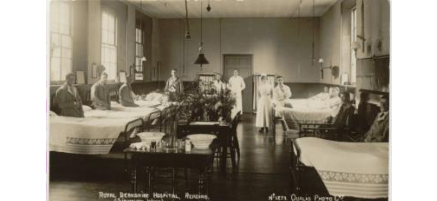 readinglibrary's tweet photo. Happy Birthday RBH..Mon 27th May : The RBH is 180 years old today! The land was given by Lord Sidmouth, and the original building was designed by Henry Briant. photos - postcard 1839, sidmouth ward 1917 WWI troops. #localhistory19 https://t.co/osjkAuBGgV