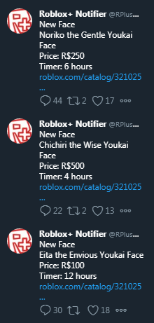 Ivy On Twitter Does This Mean Getting The Items We Ve Dreamed Of Getting Is Just Over With Spending Years Waiting For Roblox To Bring Items Back Only For Those Items To Never - noriko the gentle youkai face roblox