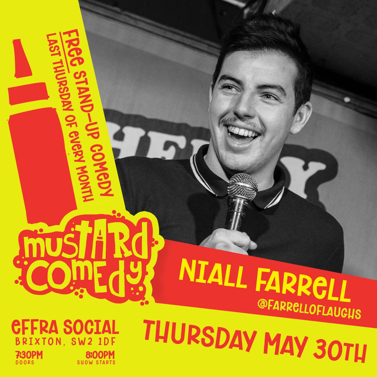 Mustard_Comedy's tweet photo. And the second part of our line-up for Mustard Comedy #12 this Thursday in @EffraSocial includes your headliner @kenchengcomedy @LaGuterbock &amp; @FarrellOfLaughs as your MC.

More details here: https://t.co/SzYElr200G https://t.co/YMtgaJNLlb