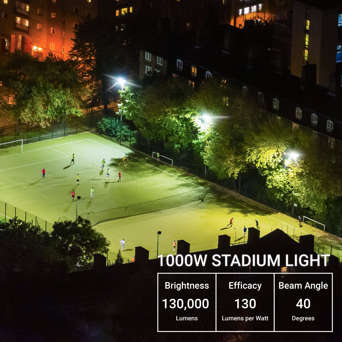 Constructed with aermet materials and state-of-the art circuit system this 1000W LED outdoor stadium lighting has a great heat dissipation system and ultra-low EMI noise generation. Elegant, functional and sturdy design!