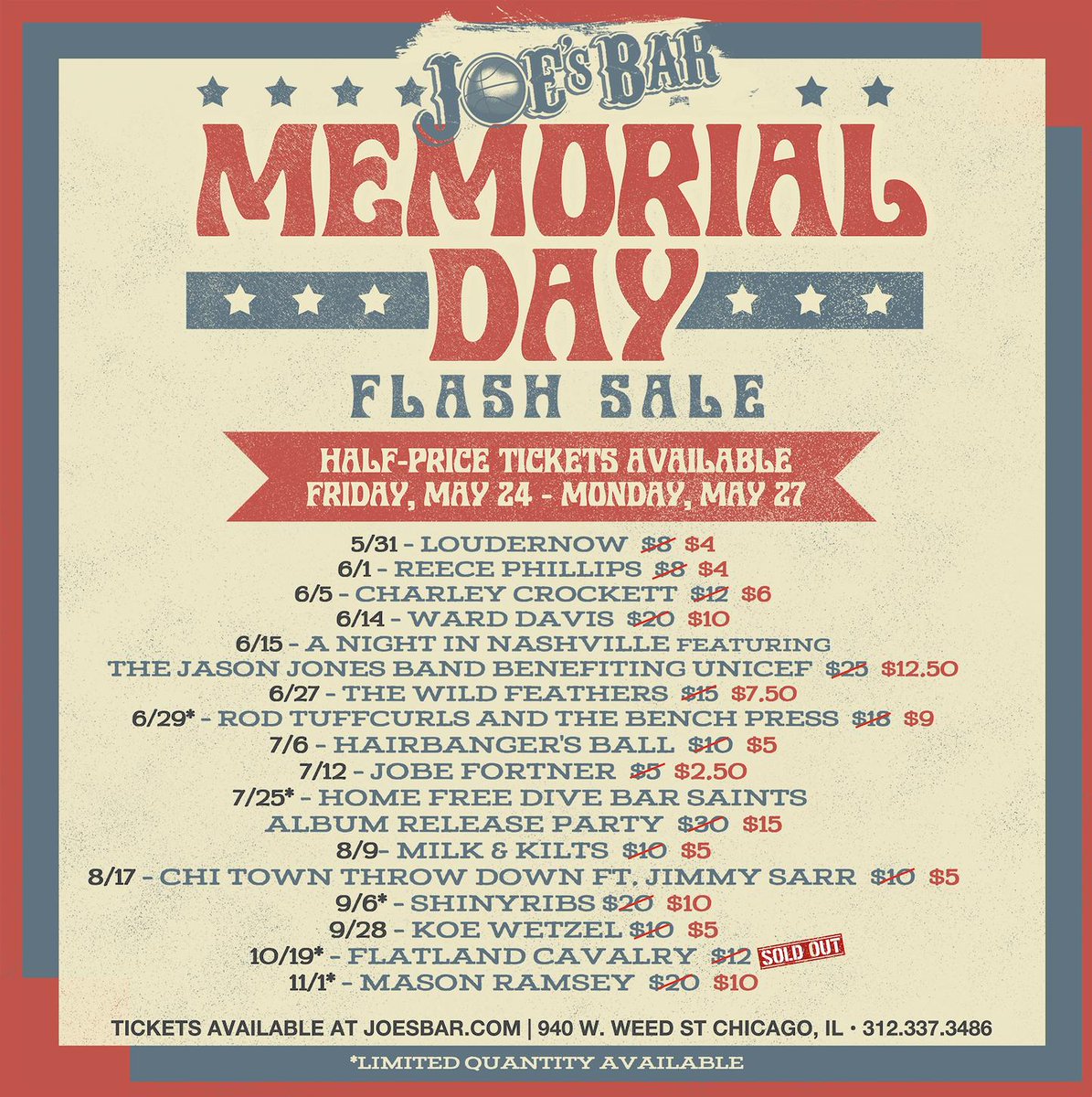 joesonweedst's tweet photo. LAST CHANCE to 1/2 PRICE TICKETS on select shows! #FlashSale ends at 12am.
Includes NEW MUSIC from artists you should know!
June 1 > #ReecePhillips
June 15 > A Night in Nashville ft. Jason Jones Band
July 12 > @jobefortner
More here > https://t.co/CPlPjzvjv3 https://t.co/Y8nVRKJLaj