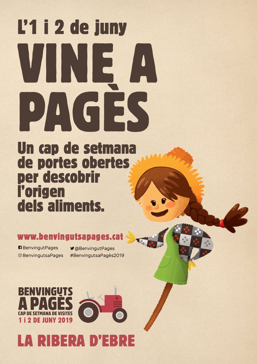 👩🏼‍🌾 Els dies 1 i 2 de juny sou Benvinguts a Pagès a la Ribera d’Ebre! Coneixereu els nostres agricultors i ramaders, podreu assaborir àpats de pagès en restaurants i gaudir d’ofertes en allotjament. bit.ly/2EnzawM