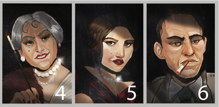 Achromatic_Game's tweet photo. Ok then, what about those ones? Who do you think could be the culprit? Vote in the poll below and let's see! @Cnam_Enjmin #hitsplaytime #gameart #indiedev #madewithunity #filmnoir #puzzlegame #indiegame #illustration #detective https://t.co/PtDRO0OXEx