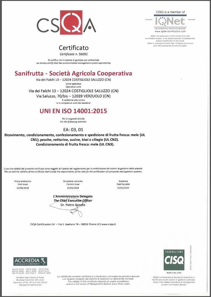 Un nuovo e ambizioso #obiettivo è stato raggiunto per #Sanifrutta: certificato ISO 14001:2015 in materia di gestione ambientale! 
#joinfruit #certificazioni