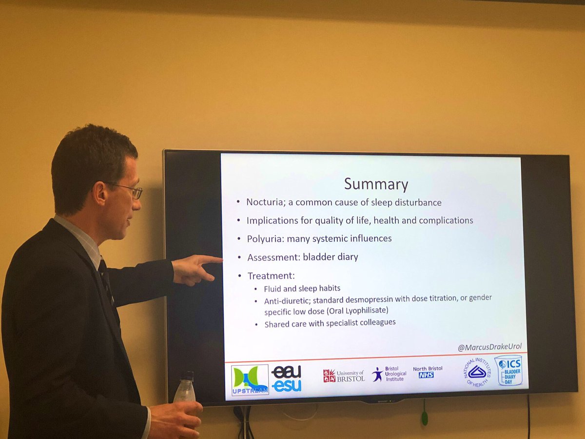 WayneLam_Urol's tweet photo. Fabulous talk by Prof @MarcusDrakeUrol on #nocturia
•Cautious evaluation incl #bladderdiary essential, assess fluid/sleep habits
•Shared care with geriatric/cardiac/sleep specialist colleagues
•desmopressin 👍🏻 option. Check Na D3-7
@peggychu10 @steffiyuen @adityam2000 https://t.co/JQyZOeq0xQ