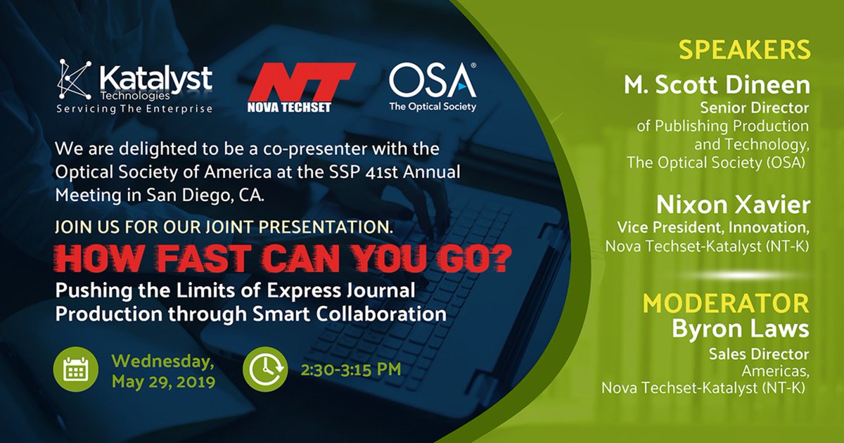 Novatechset's tweet image. We will be hosting a joint presentation with the @OpticalSociety of America. Come join us for an interesting session on smart, innovative collaboration in production workflows.  #OSA #FeaturedSession #SSP2019