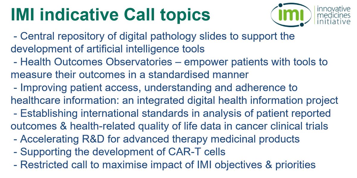 IHIEurope's tweet photo. Interested in IMI's forthcoming Call for proposals?
Download updated versions of the topic texts --> https://t.co/EgB4nJzob0 
Sign up for the webinars --> https://t.co/odURyW5FEx 
#H2020 #EUHealthResearch #IMICarryTheTorch https://t.co/CdY7erPIo1