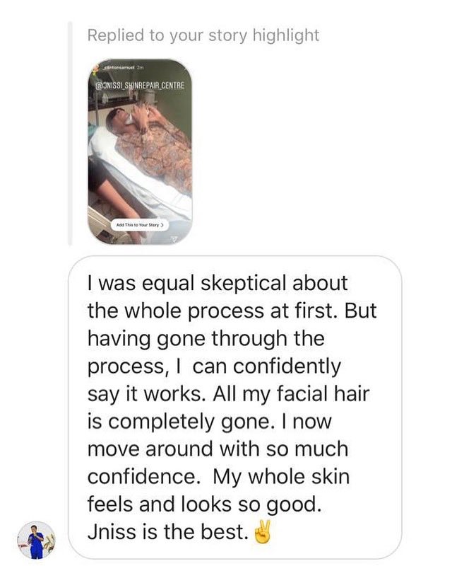 JSkinrepair's tweet photo. Another testimonial on our Laser Hair Removal Treatment!!! Our treatments are result oriented like we always say. Call us on 0278555478/ 0279860815 to book an appointment with us. You can find us opposite Lord of the Wings, East Legon. Invest in your skin now!!! https://t.co/4kbtbk4emO