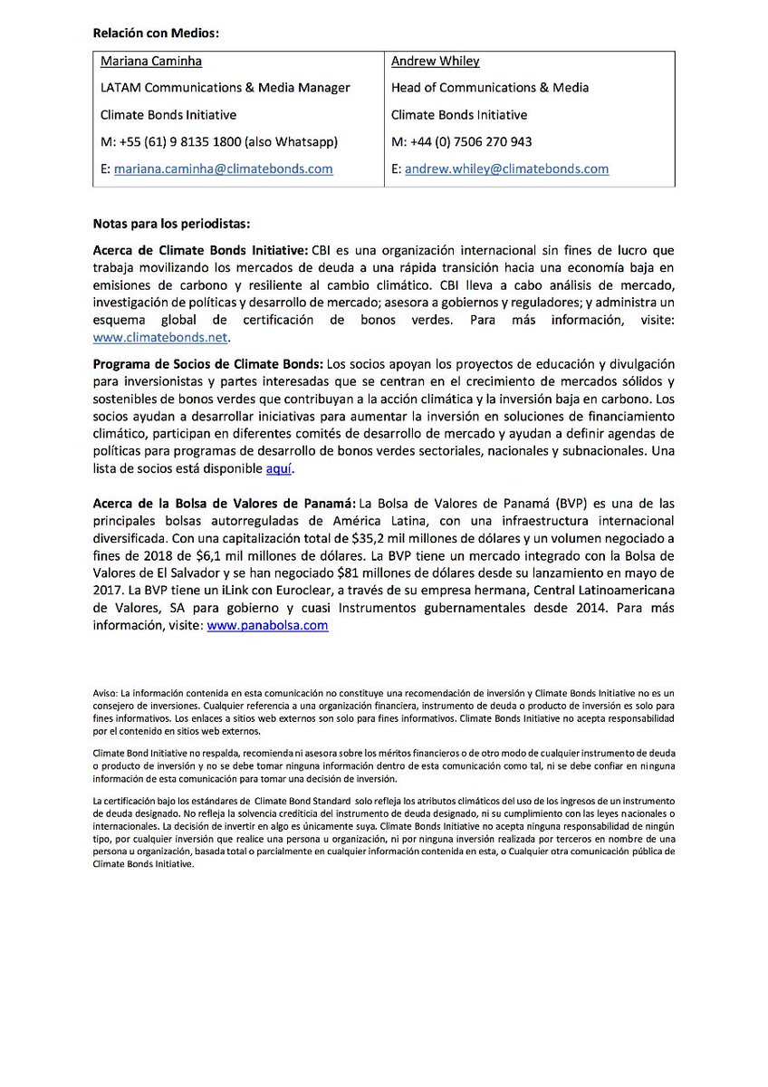 LatinexBolsa's tweet photo. Nos complace anunciar que a partir de hoy, la Bolsa de Valores de Panamá se adhiere al Programa de Socios de Bonos Climáticos (Climate Bonds Partner Program) que promueve la emisión de bonos verdes.  

@ClimateBonds #BVP #ClimateBonds #InversiónSostenible https://t.co/w2quZxf9qF