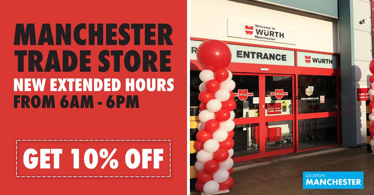 WurthUK's tweet photo. Visit Würth Manchester for any last minute purchases 💡
Show this post in-store between 5pm-6pm and get 10% off!
Find us: https://t.co/ihqZlTmhAZ
#WürthUK #Manchester #Tradestore #UKBuilders #TGIF #discount #ManchesterBuilders #ManchesterPlumber #UKPlumber #handtools #PPE https://t.co/GMyLktC4EY