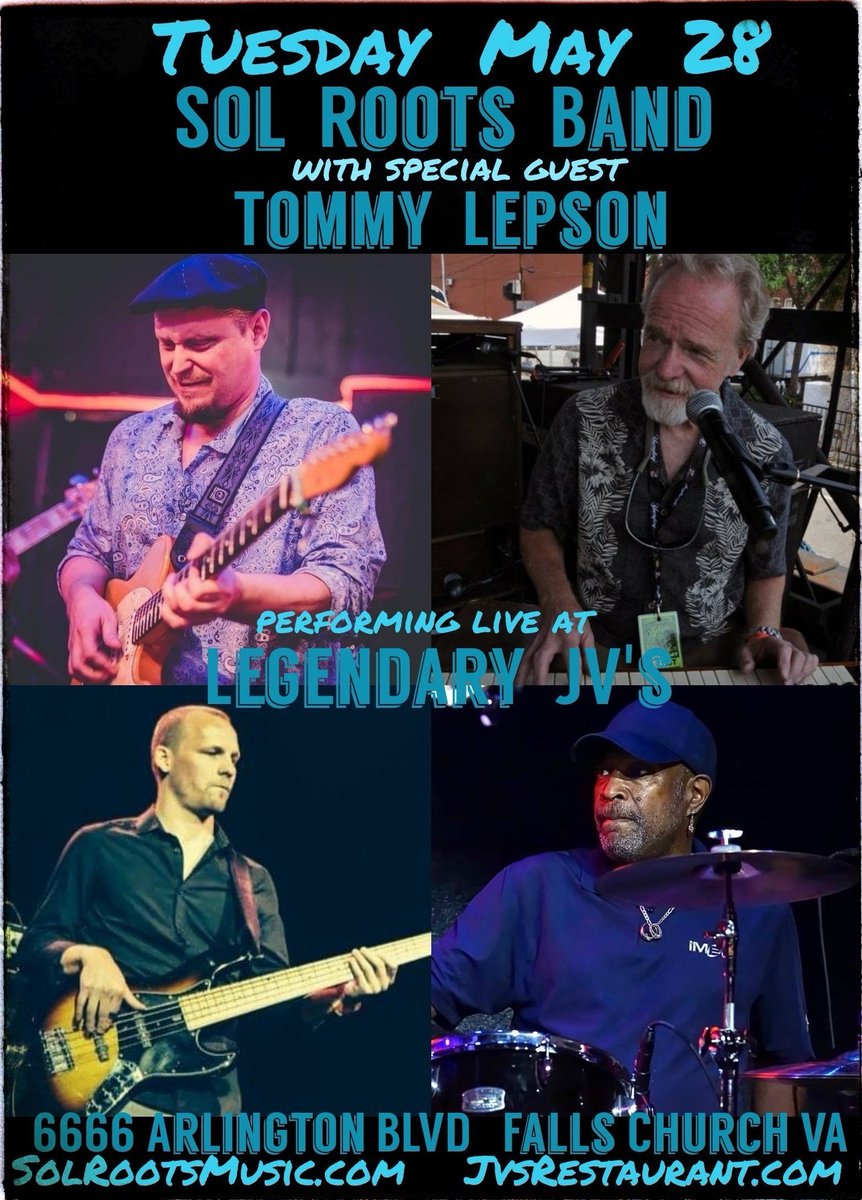 SolRoots's tweet photo. Tues May 28 @SolRoots band w guest #TommyLepson (worked w @JohnnyNeelBand @DukeBluesRadio #DannyGatton #KimWilson #RootBoySlim #SoulCrackers & more) at #LegendaryJVs @FallsChurchGov Northern VA @fcnp
โOne of the best soul singers around, blue eyed or otherwiseโ- @WashingtonPost https://t.co/vju7mCh1eE