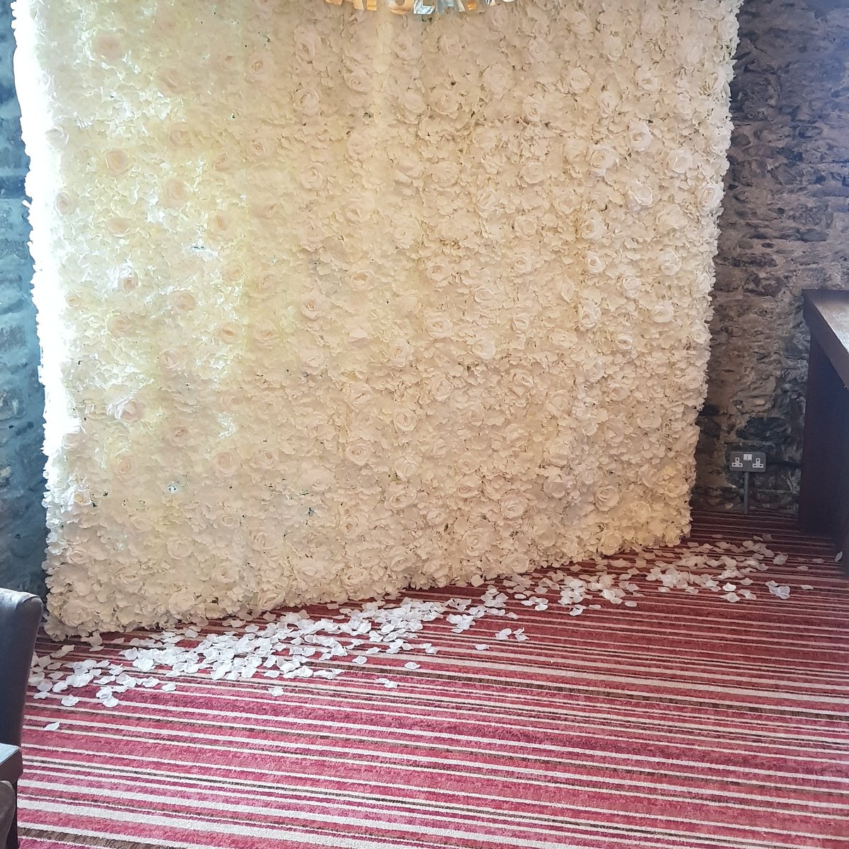 Brand new flower wall out for a wedding reception