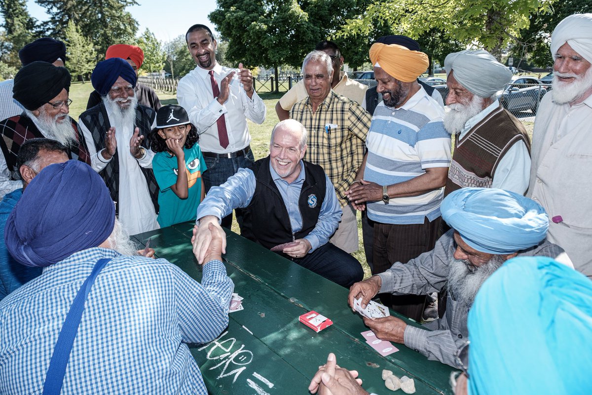 KahlonRav's tweet photo. My favourite moment from the Premier @jjhorgan visiting #NorthDelta last week was when he stopped to visit the seniors playing cards. 

Seniors were shocked to see the Premier of BC sitting with them. They mentioned its something they never would see in India. #manofthepeople https://t.co/7Q5L7Absqx