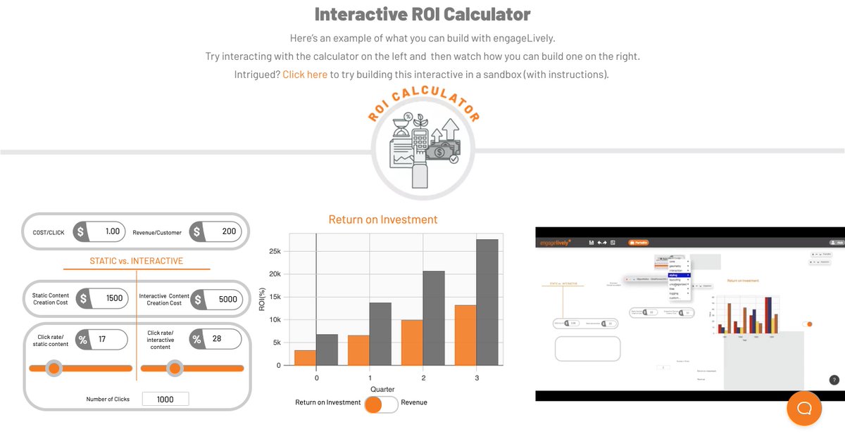 engagelively's tweet photo. ROI calculators are an essential marketing tool for your business. They add value compared to a landing page, they're a better lead magnet compared to ebooks/blogs and help your prospects w/ decision making. Check out this interactive made w/ engageLively: https://t.co/8VTu2NYhiH https://t.co/W9Us1oSnZl
