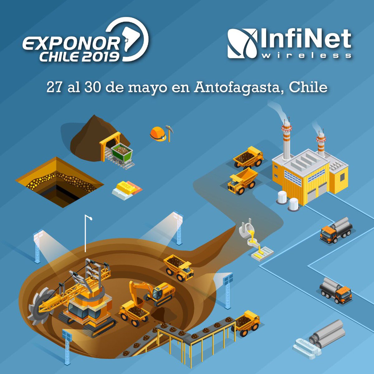 InfiNet_LA's tweet photo. #InfiNetWIreless y #TicaShop estarán presente hasta el próximo 30 de mayo en #Exponor2019 en Antofagasta, #Chile, una exhibición internacional de #tecnologías e innovaciones en minería. https://t.co/k9GyiduJOP